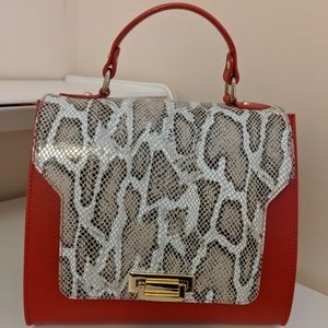Red and Snakeskin Leather Top handle purse and bag